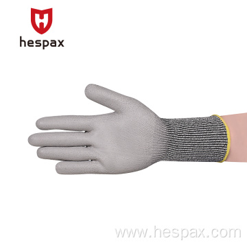 Hespax HPPE Anti-cut Extended Cuff PU Safety Gloves